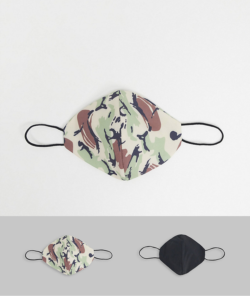 Topman 2 pack face coverings in camo-Green