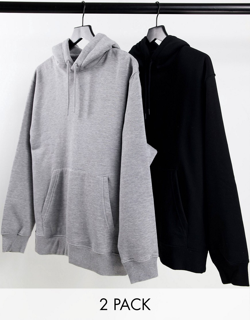 Topman 2 pack hoodie in black and gray-Multi