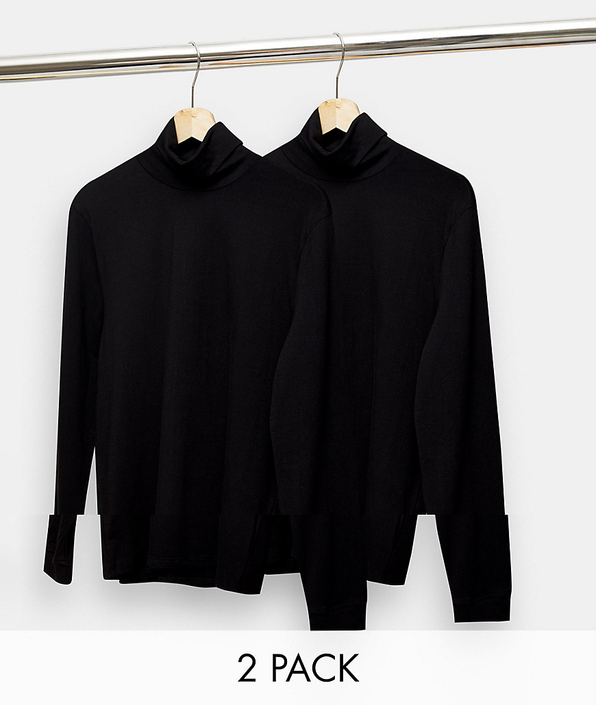 Topman 2 pack long sleeve roll neck t-shirts in black-Multi