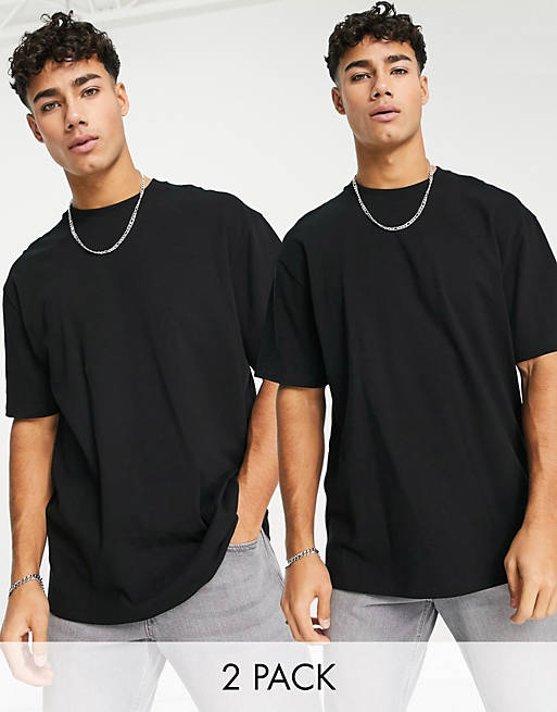 T-Shirts & Vests Topman 2 pack organic cotton oversized t-shirt in black 