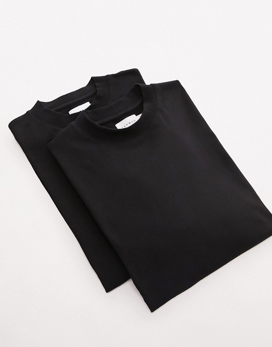 Topman 2 pack oversized fit t-shirt in black-Multi