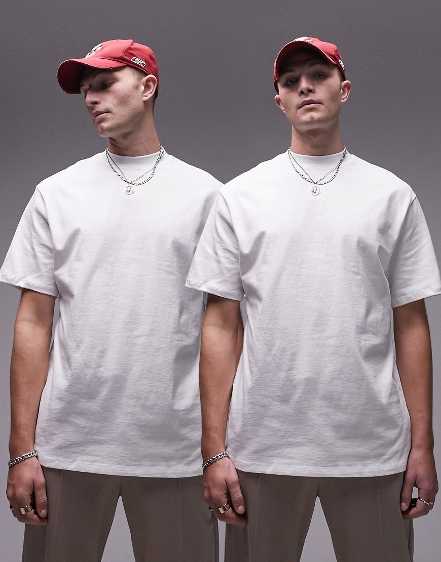 Topman 2 pack oversized fit t-shirt in white-Multi