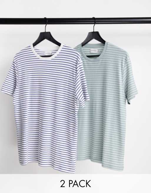 Topman 2 pack oversized fit waffle stripe T-shirt in multi 
