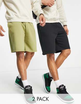Topman 2 pack oversized shorts in black and khaki - ASOS Price Checker