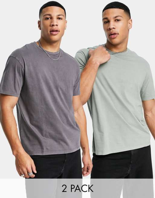 Topman 2 pack oversized T-shirt in sage and gray