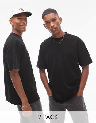 Topman 2-pack oversized T-shirts in black - view 1