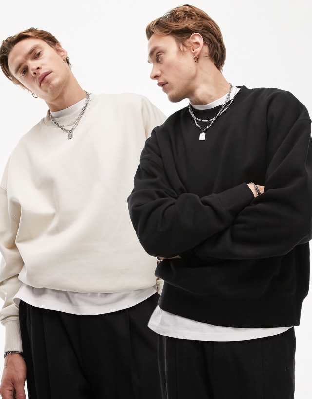 Topman - 2 pack premium heavyweight oversized sweatshirt in black and ecru