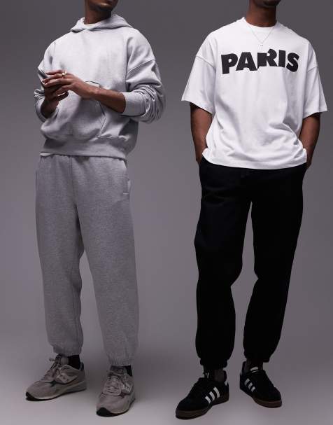 Topman 2 pack premium heavyweight relaxed jogger in black and grey marl - view 1