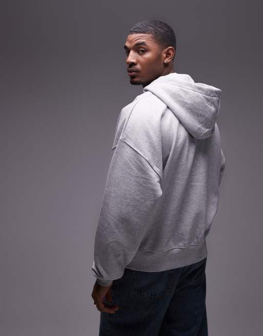 Topman 2 pack premium heavyweight relaxed zip through hoodie in black and grey marl, 4 of 4