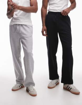 2 pack premium heavyweight straight leg sweatpants in black and gray heather-Multi