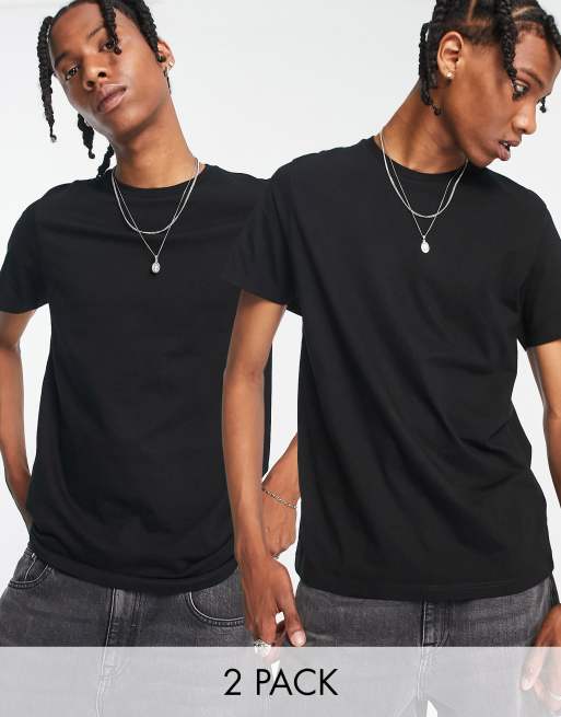 Topman 2 pack regular essentials t-shirt in black 