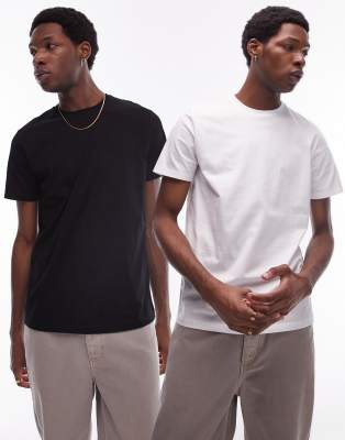 2 pack regular t-shirt in black & white