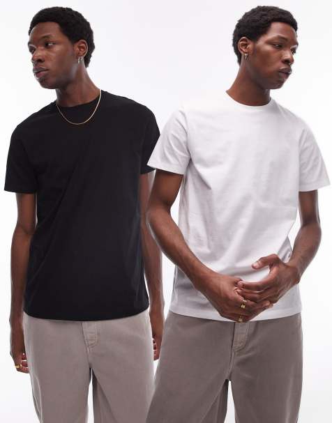 Topman 2 pack regular t-shirt in black & white - view 1