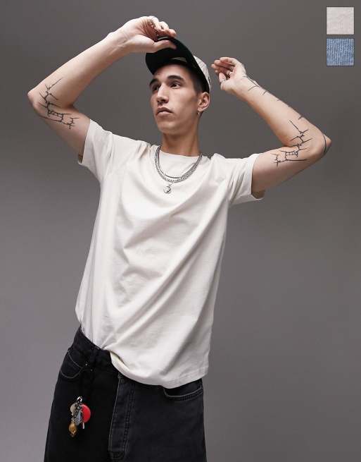 Topman 2-pack regular T-shirts in ecru and light blue