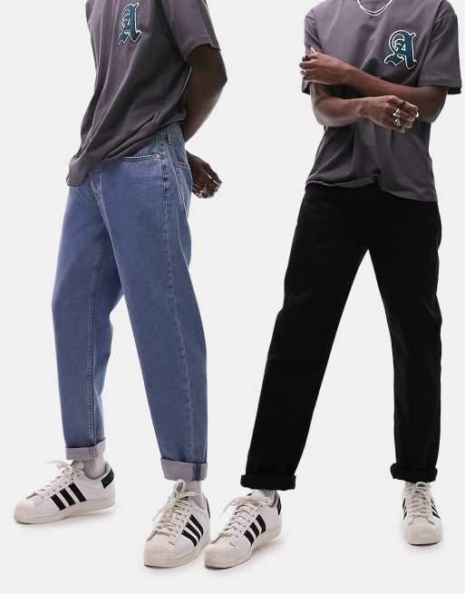 Topman 2 pack relaxed jeans in black and mid wash
