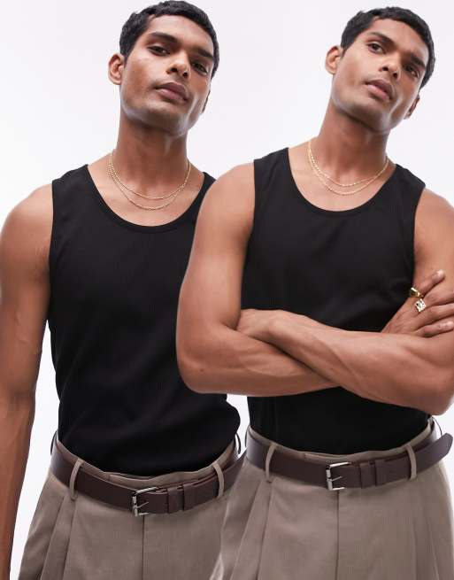 Topman 2 pack rib vest in black