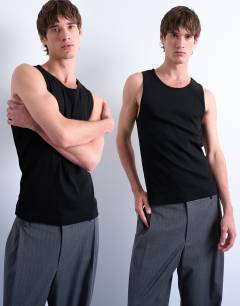 2 pack rib vest in black