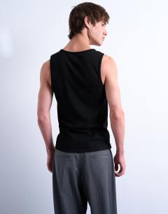 Model wearing 2 pack rib vest in black