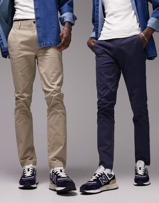 Topman 2-pack skinny chino pants Bootcut in navy and stone