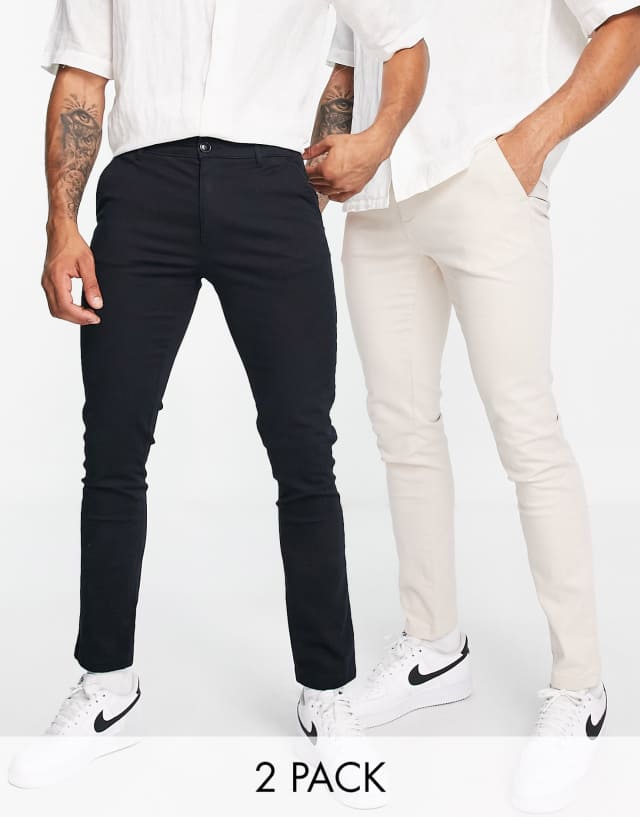 Topman 2 pack skinny chino pants in stone and black