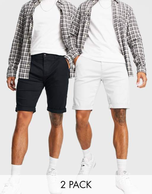 Topman 2 pack skinny chino shorts in black and light grey