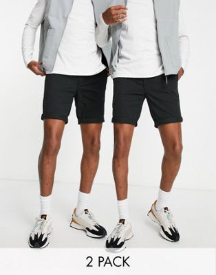 Topman 2-pack Skinny Chino Shorts In Black