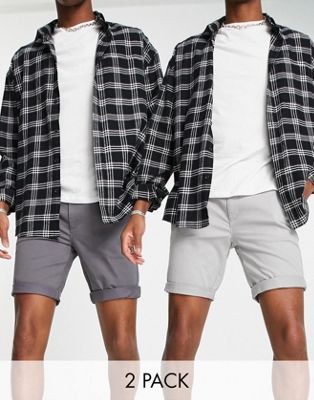 Topman 2 pack skinny chino shorts in grey and charcoal