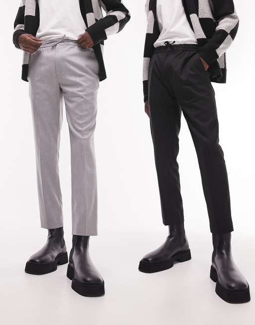  Topman 2 pack skinny smart trousers with elasticated waistband in black and grey