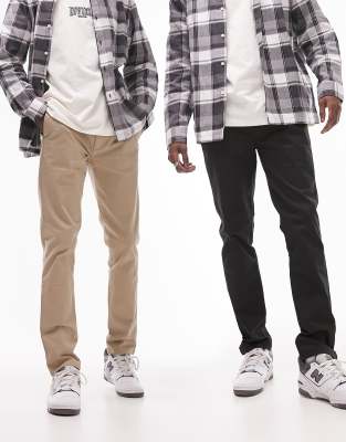 Topman 2 pack slim chino pants in black and stone - ASOS Price Checker