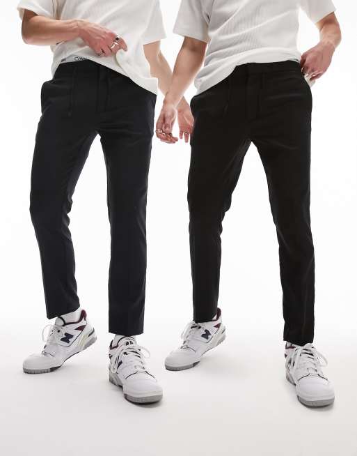 Topman 2 pack smart pants with elasticated waistband in black and navy