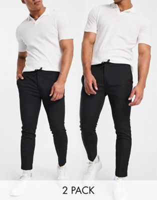Topman 2 pack smart skinny jogger trousers in black