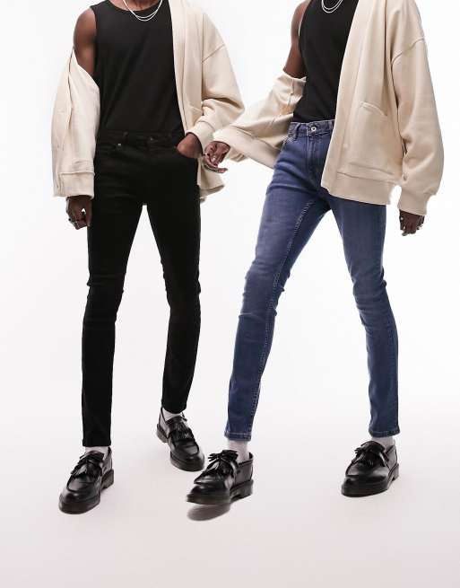 Topman 2 pack spray on jeans in black and mid wash