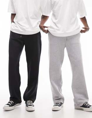 Topman 2 pack straight leg sweatpants in black and gray heather
