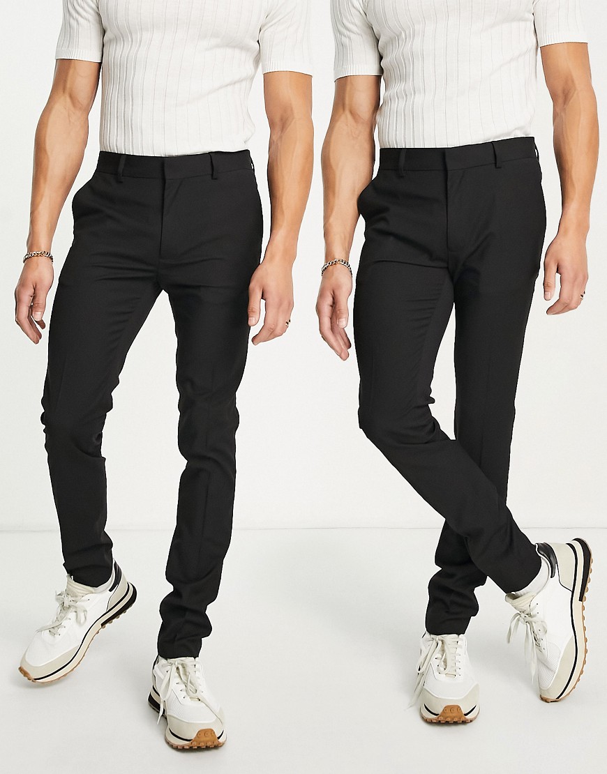Topman 2 pack super skinny smart trousers in black