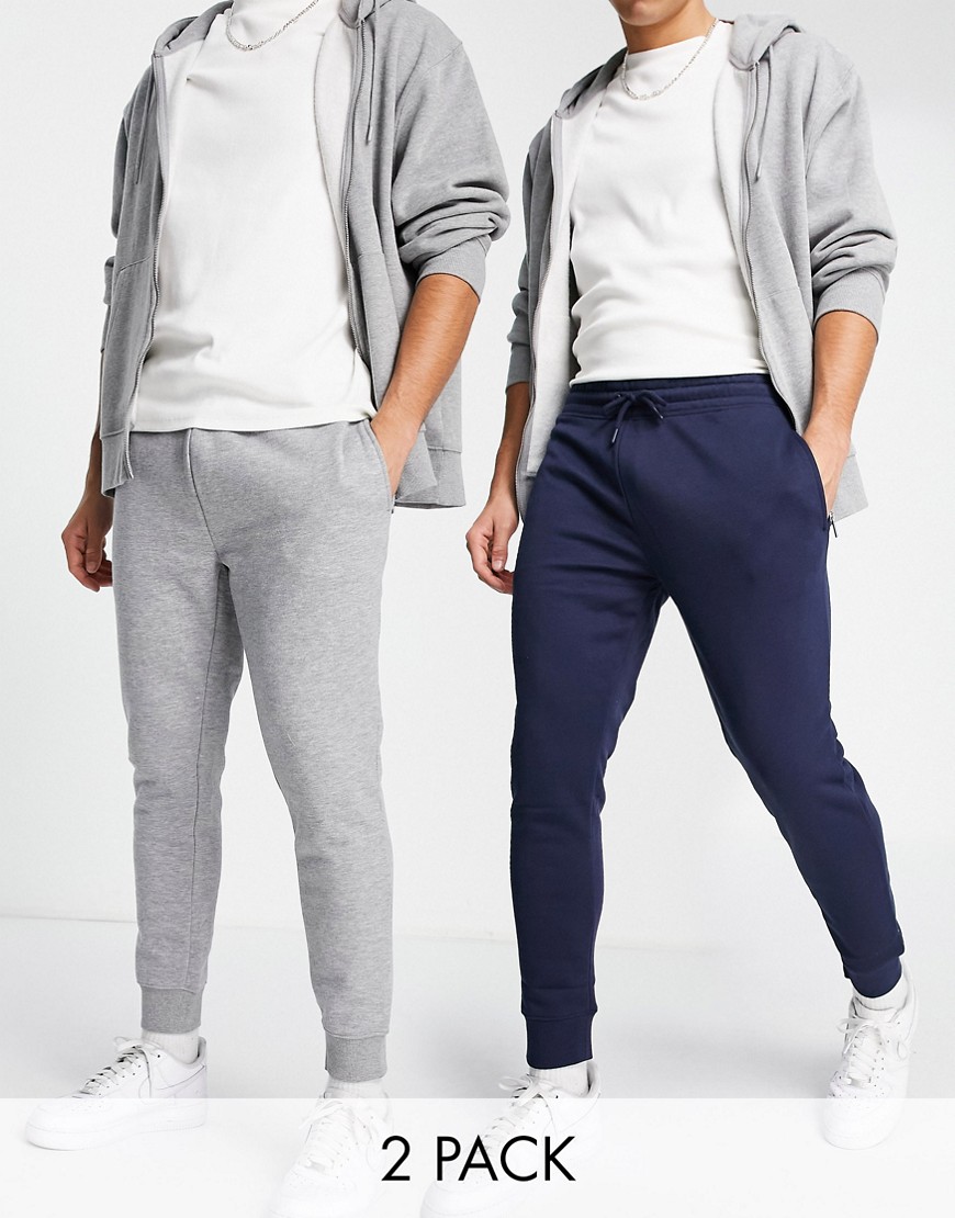 Topman 2 pack sweatpants in navy and gray-Multi