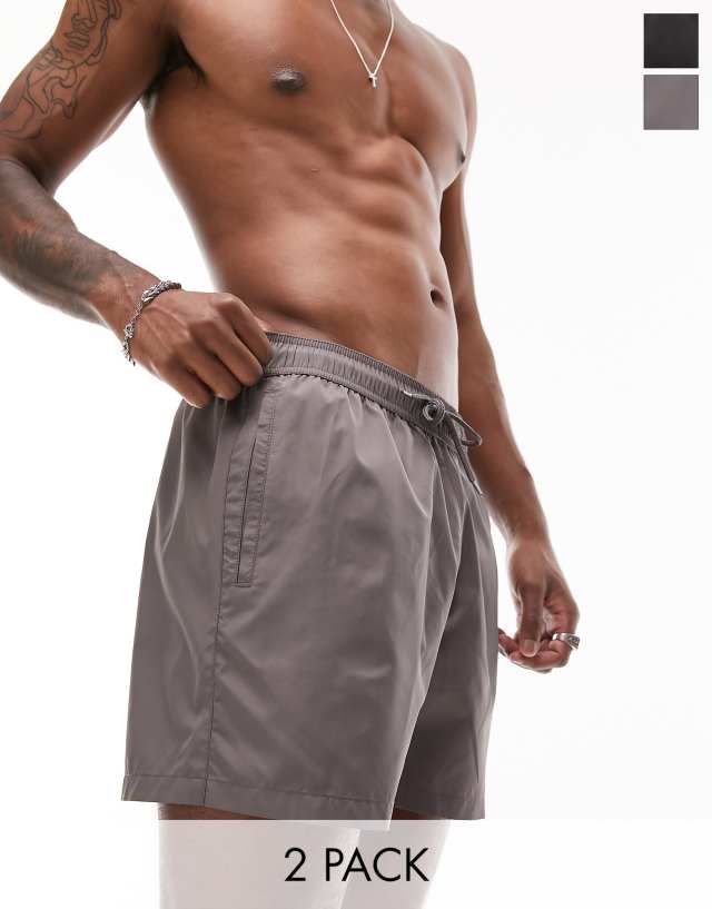 Topman 2 pack swim shorts in black and gray