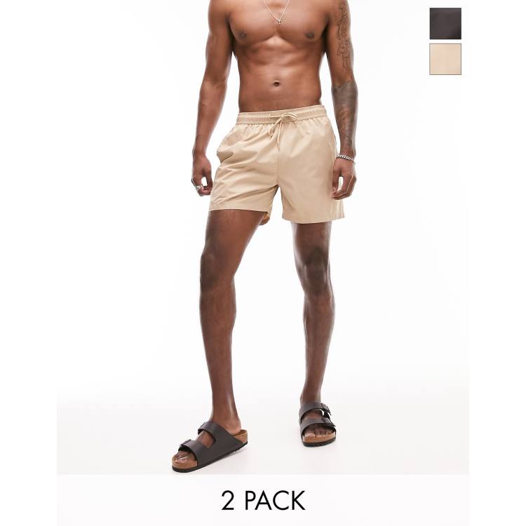 Topman swim shorts in black & khaki multipack