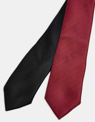 Topman 2 pack ties in black and burgundy