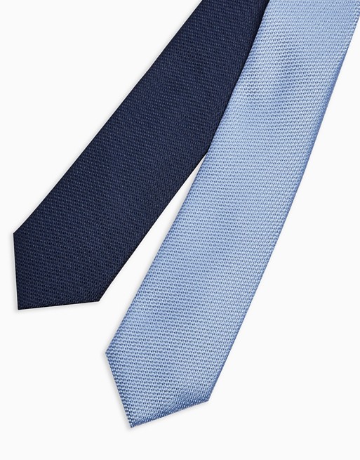 Topman 2 pack ties in navy and blue