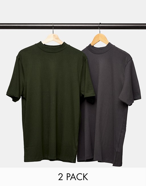 Topman 2 pack turtle neck t-shirts in grey and green