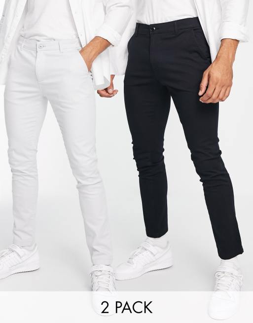 Topman – 2er-Pack Chinohosen mit engem Schnitt in Schwarz und Grau