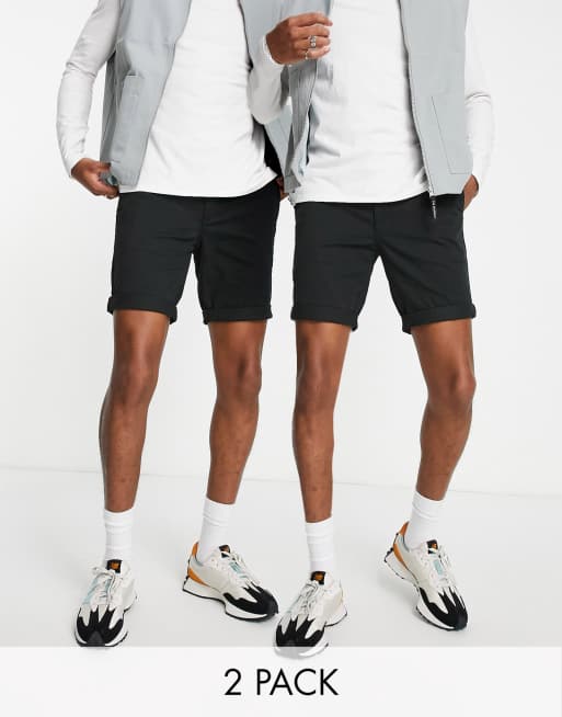 Topman – 2er-Pack Chinoshorts mit engem Schnitt in Schwarz 