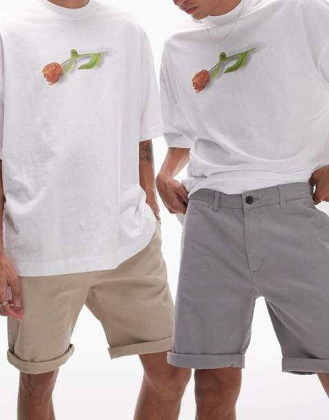 Topman – 2er-Pack eng geschnittene Chino-Shorts in Grau und Steinbeige - view 1