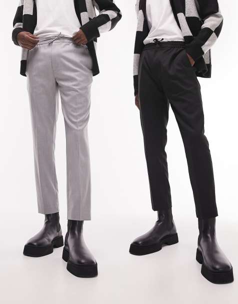Topman – 2er-Pack enge, elegante Hosen in Schwarz und Grau mit elastischem Bund - view 1