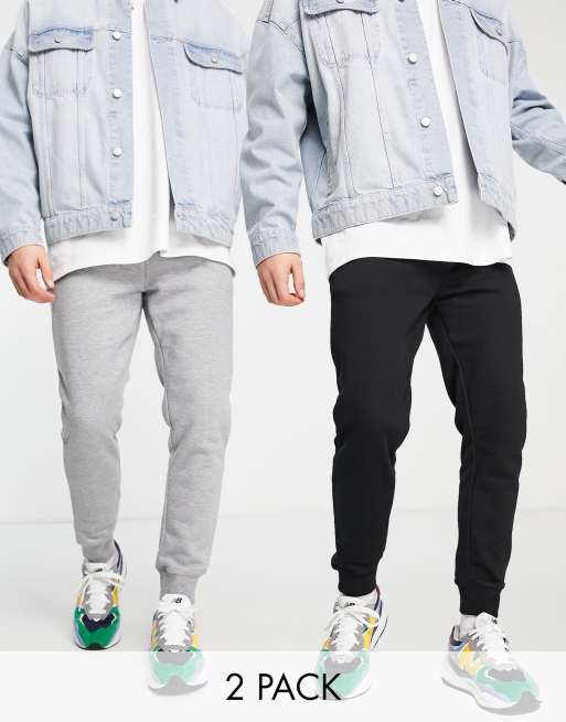 Topman – 2er-Pack Jogginghosen in Schwarz und Grau
