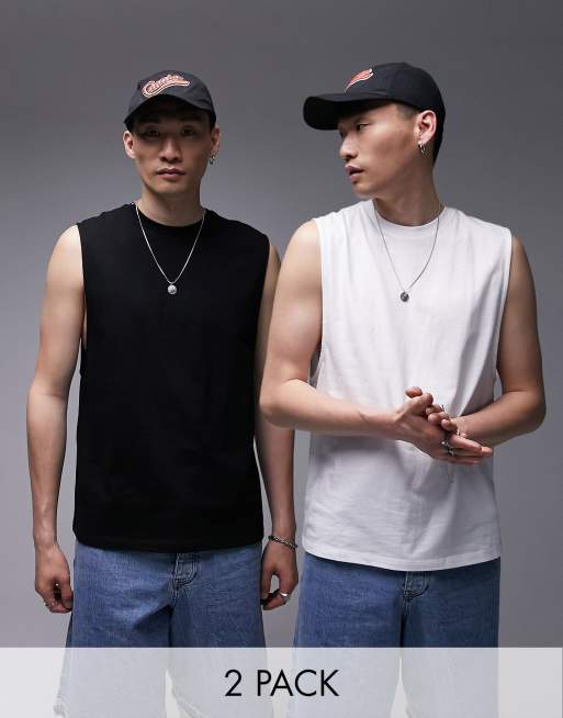 Topman – 2er-Pack klassische Trägertops in Schwarz und Weiß