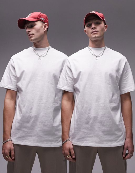 Topman – 2er-Pack Oversize-T-Shirts in Weiß