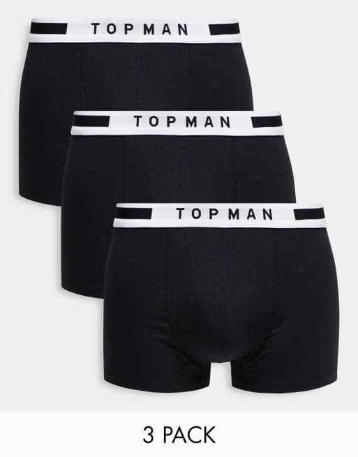 Topman 3 pack boxer briefs in black with white waistband | ASOS