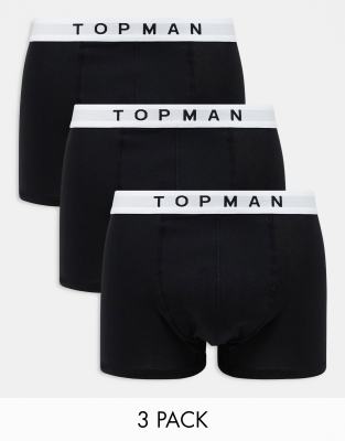 Topman 3 Pack Boxer Briefs In Black With White Waistbands-multi