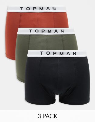 3 pack boxer briefs in khaki, red and black-Multi